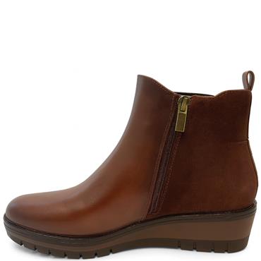 SUSST WOMENS WEDGE ZIP ANKLE BOOT - TAN NAVY